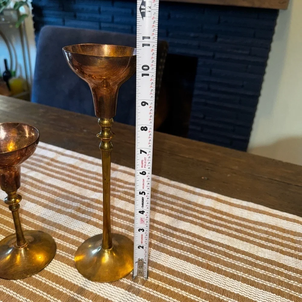 Vintage Made in India Brass and Copper Candlestick Holders Shelf Decor Set of 2